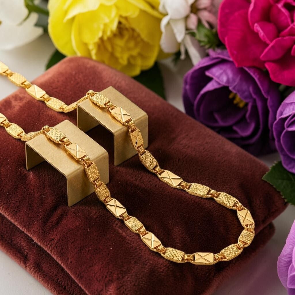 rutiprasa 1 gram Stylish Heavy Golden Neck Men Chain “20” Inches Gold-plated Chain Gold-plated Plated Copper Chain-picture-20
