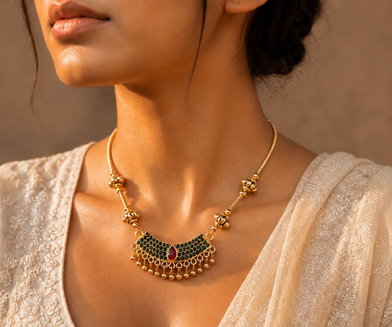 ELVORA Antique Gold Pendant Necklace for Women Gold-plated Plated Brass Necklace-image-1