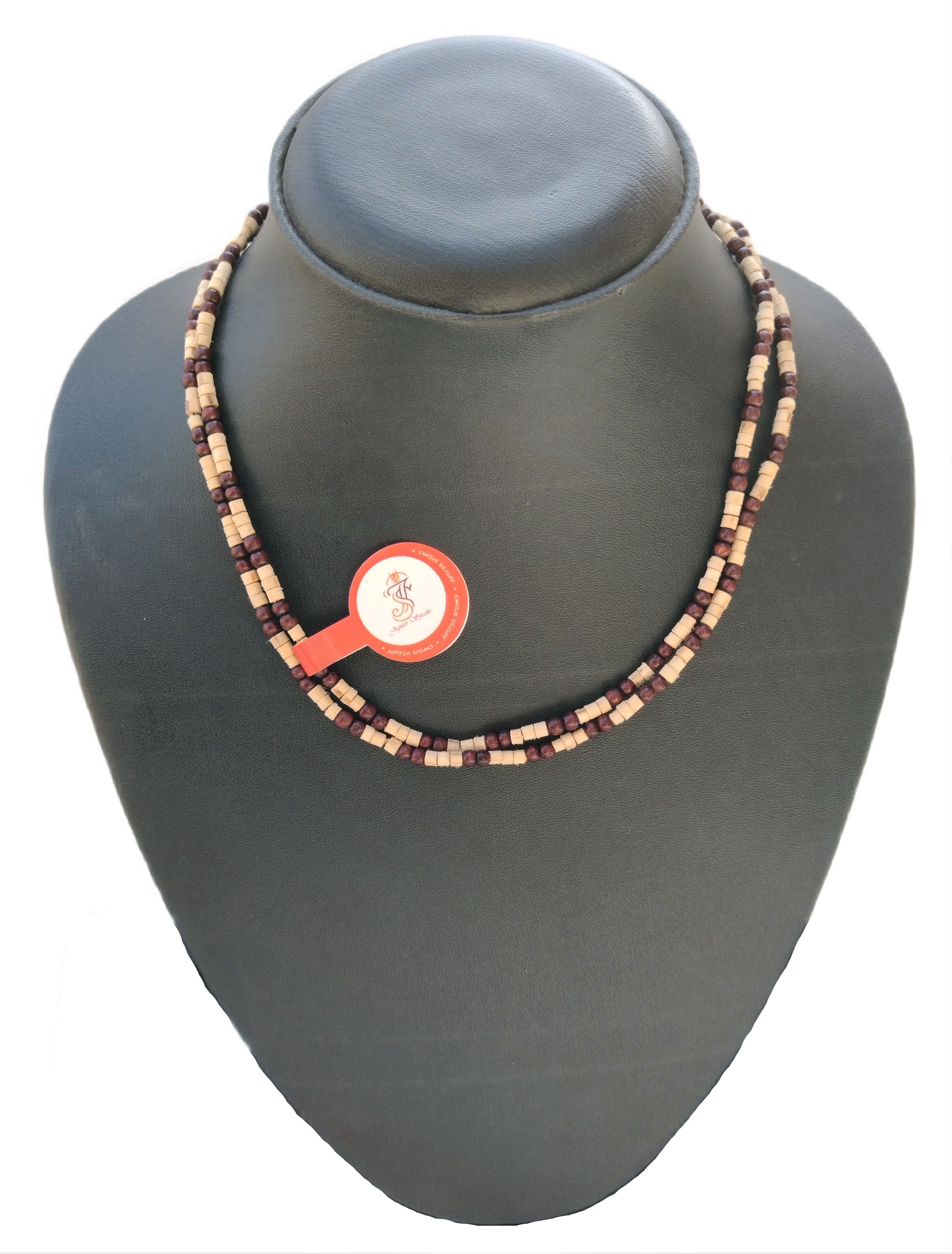 Tulsi Mala 2 Round for Neck Wearing, Brown Tulasi Beads Size 2 mm Length 32 cm Wood Chain-image-1