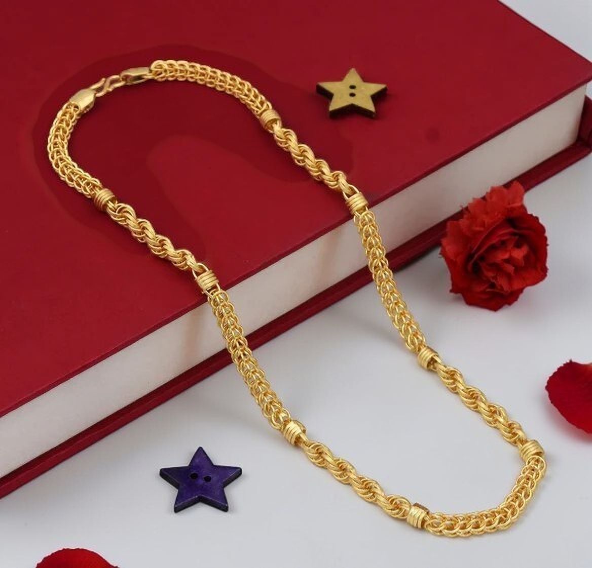 rutiprasa 1 gram Stylish Heavy Golden Neck Men Chain “20” Inches Gold-plated Chain Gold-plated Plated Copper Chain-picture-26