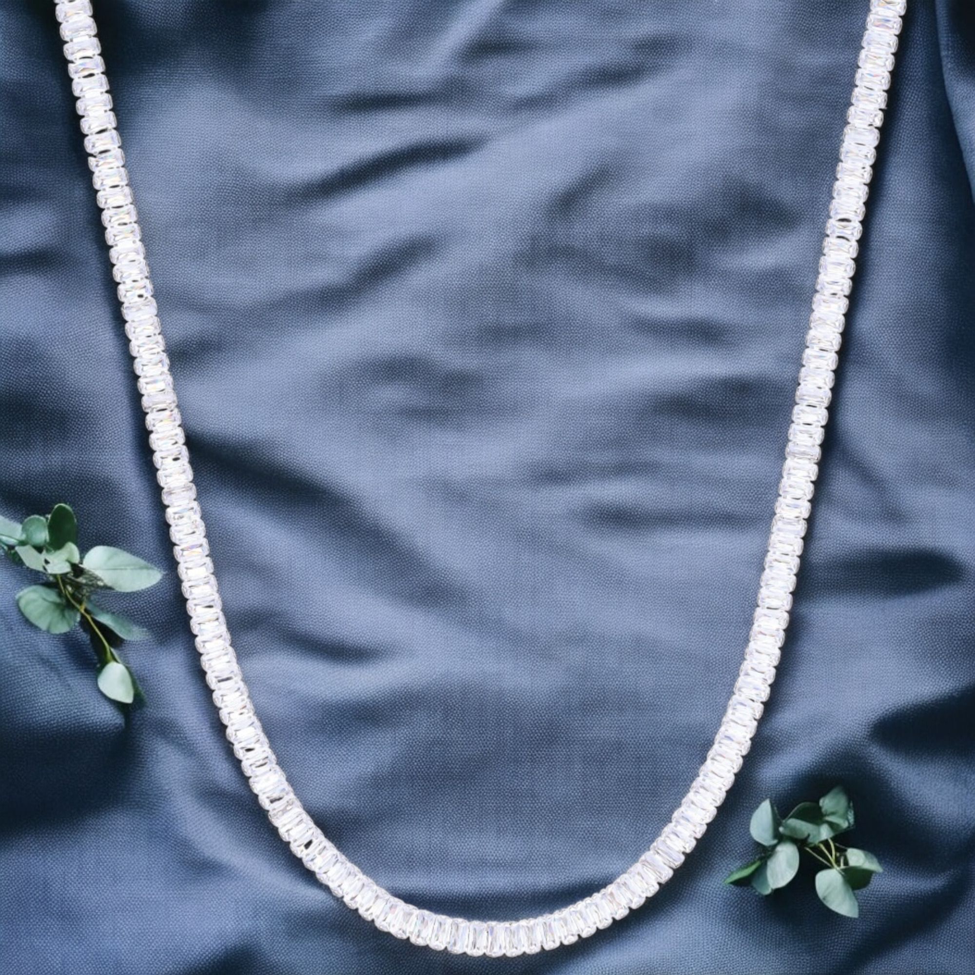ADF-Stainless Steel Silver Plated American Diamond Stone-Studded Nacklace Silver Plated Stainless Steel Chain-image-39