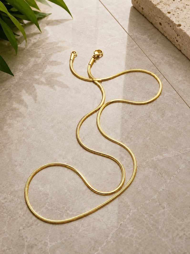 Curved Sleek Snake Chain for Men & Women, 2MM Gold-plated Plated Stainless Steel Chain-image-22