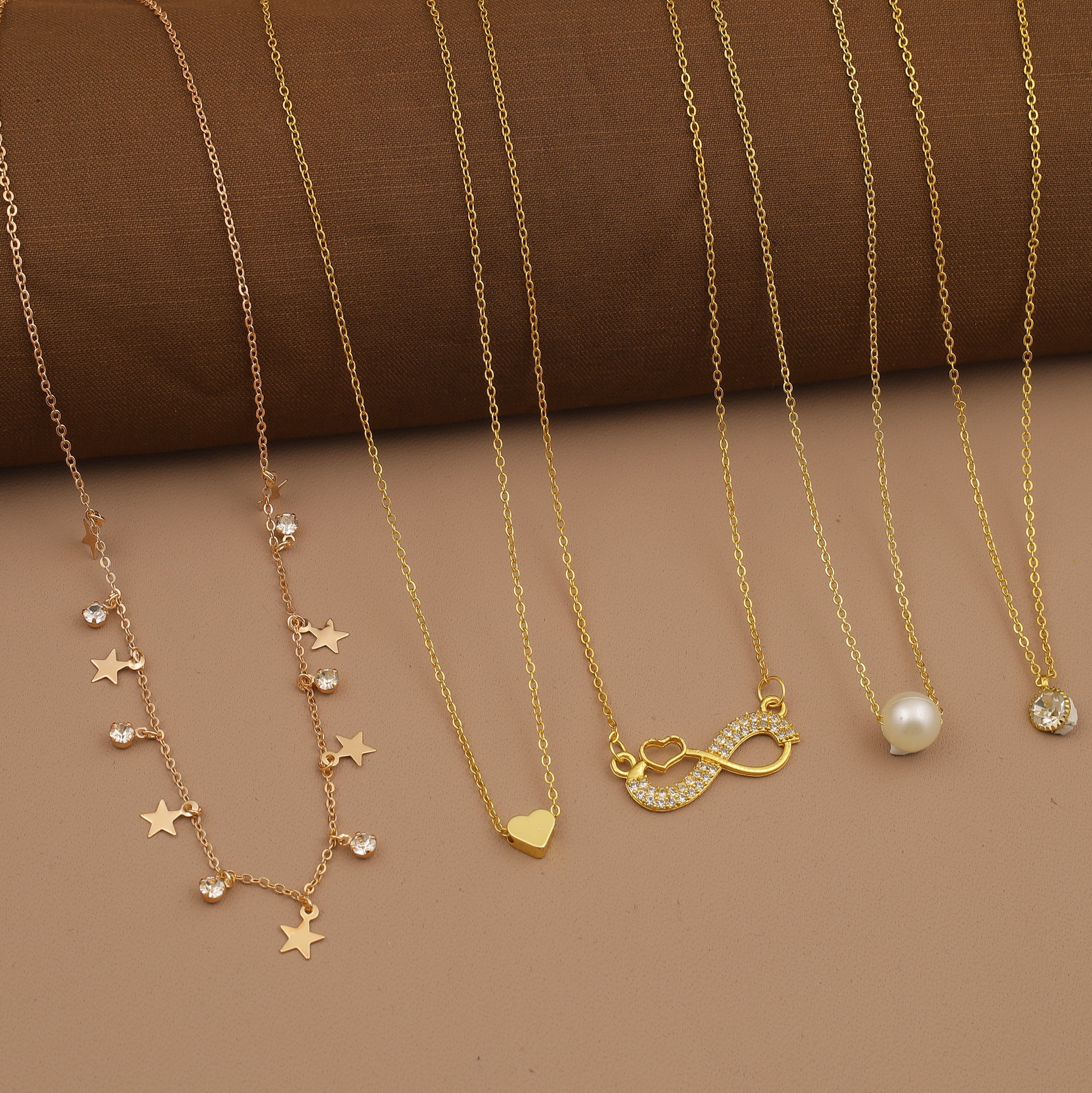 pearl jewelllry COMBO OF 5 NECKLACE CHAIN FOR DAILY WEAR WOMENS AND GIRLS Gold-plated Plated Alloy Necklace-picture-18