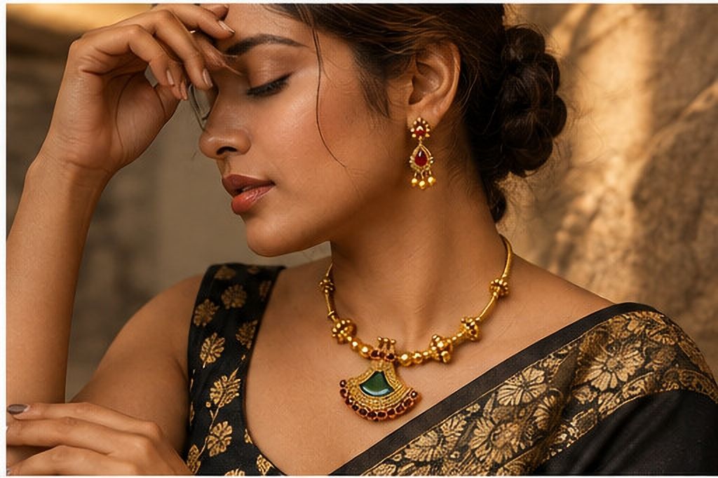 ELVORA Antique Gold Pendant Necklace for Women Gold-plated Plated Brass Necklace-picture-6