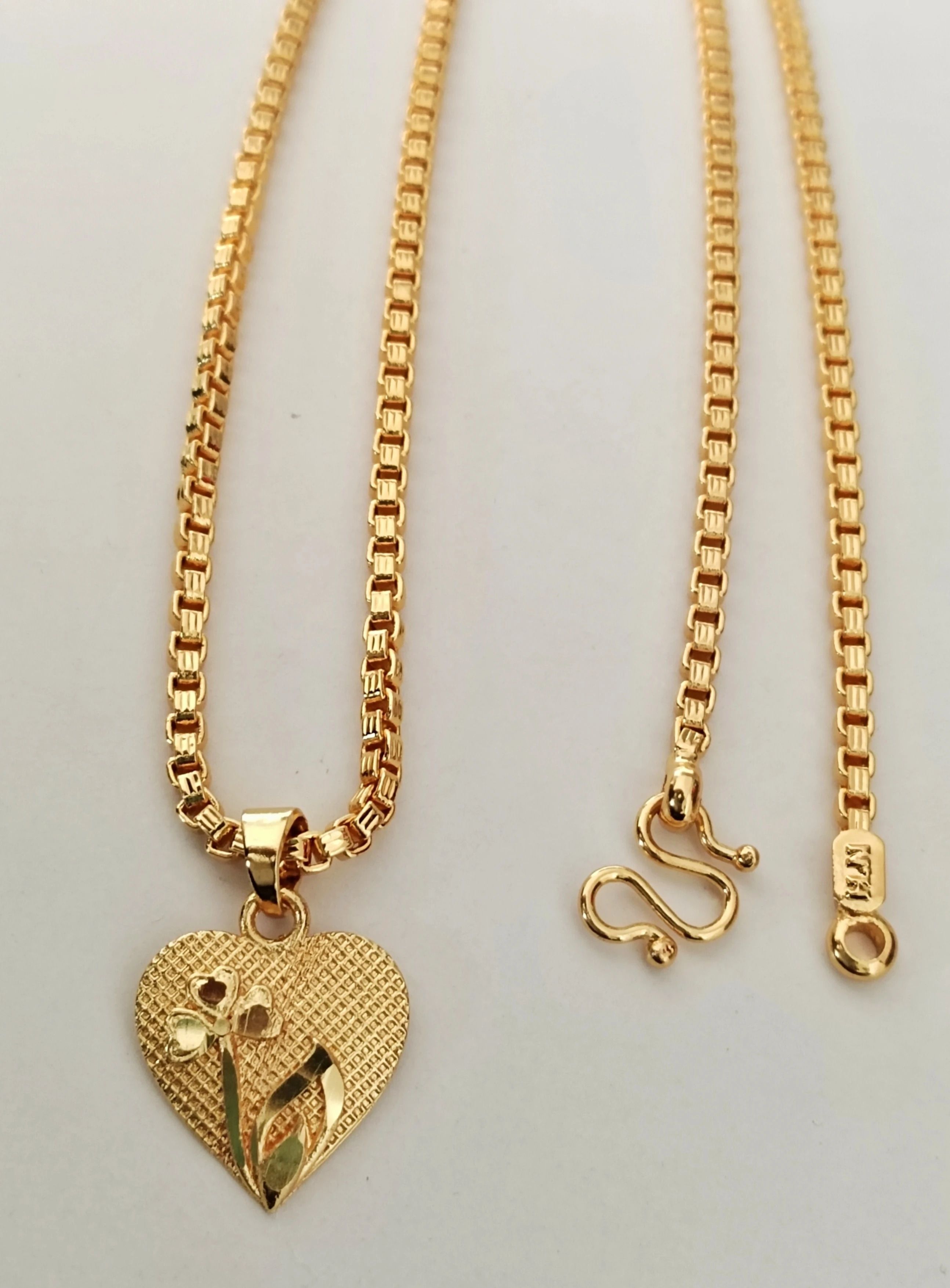 One Gram Gold Box Chain With Heart Pendant For Women Girl 24 Inch Long Necklace Gold-plated Plated Brass Necklace