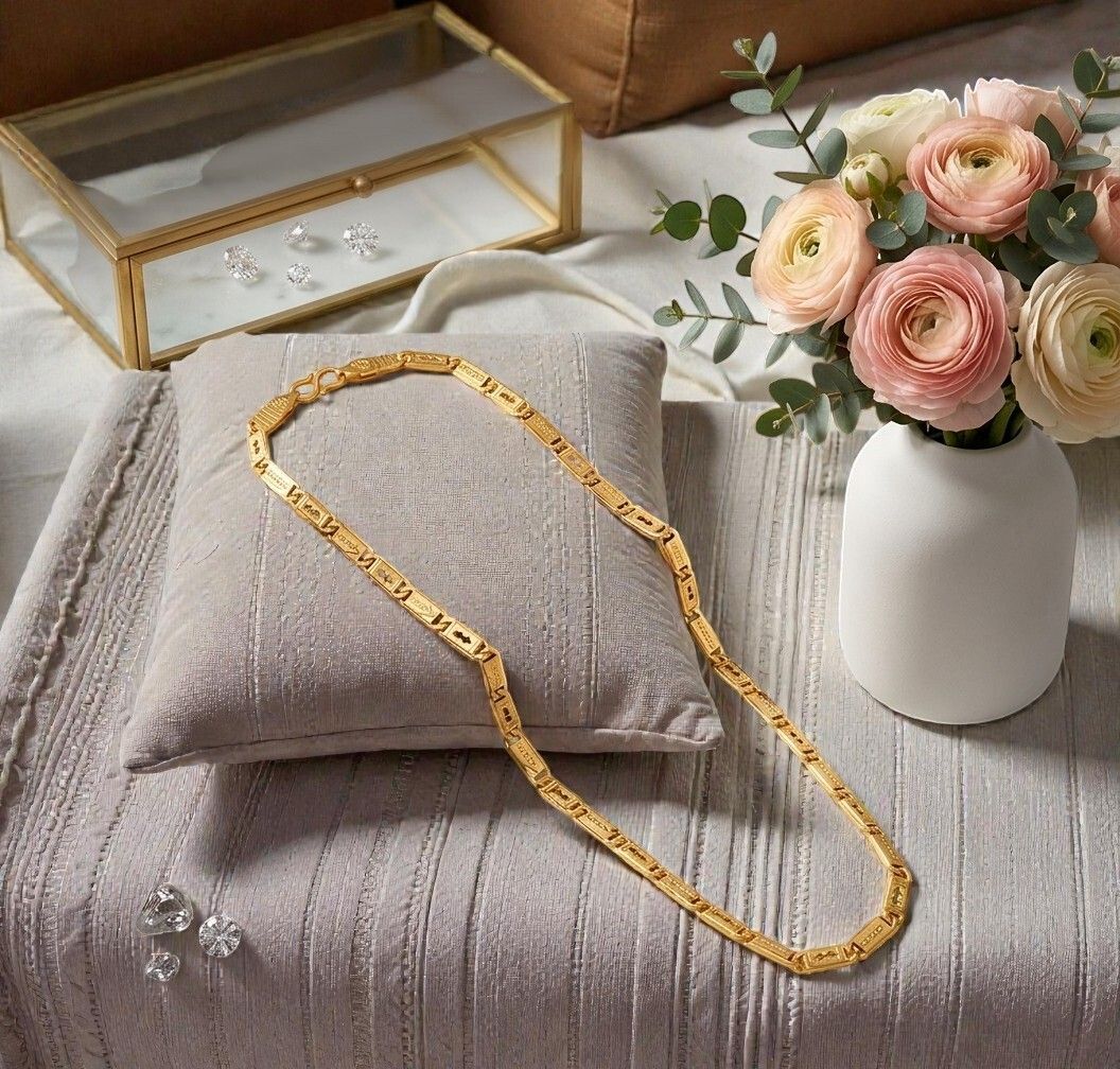 rutiprasa 1 gram Stylish Heavy Golden Neck Men Chain “20” Inches Gold-plated Chain Gold-plated Plated Copper Chain-picture-19