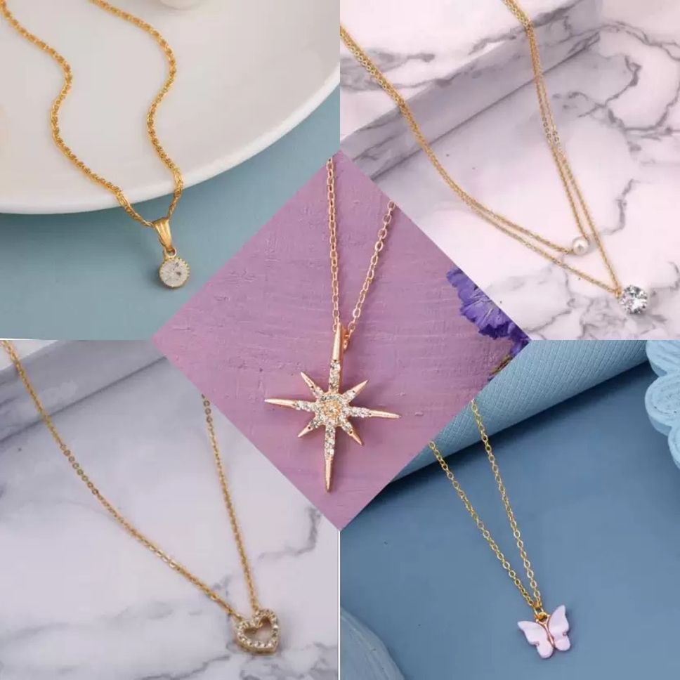 brado jewellery Combo of 5 Traditional 18 inch Daily Wear Necklace Set for Women Pearl, Diamond Gold-plated Plated Brass Necklace-picture-34