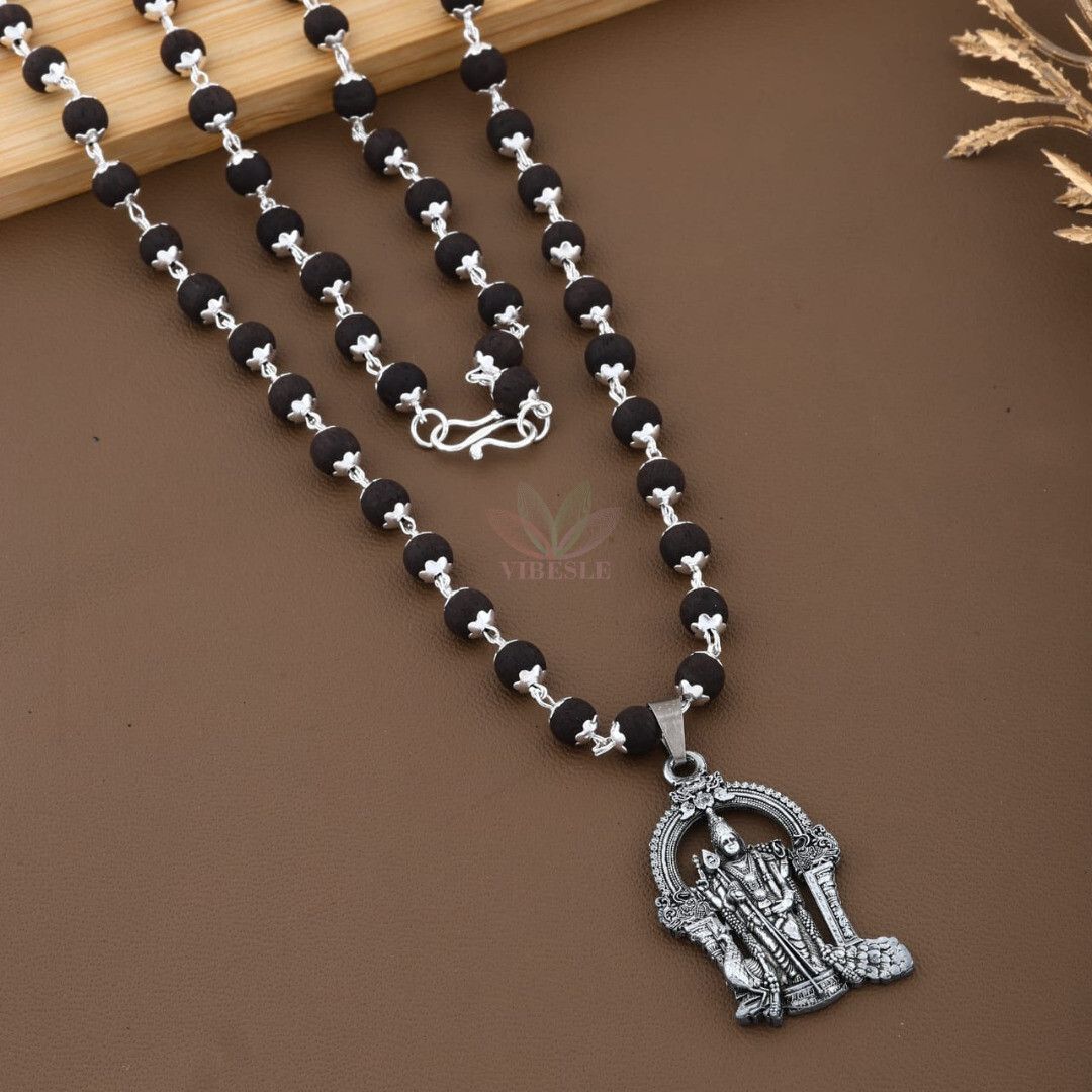 vibesle Original Karungali Malai With God Murugan Locket For Men - Certified Black Ebony Wood Necklace-picture-18