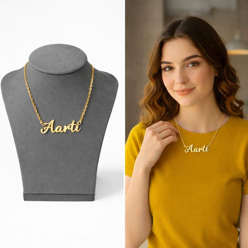 Aarti Cursive Name Pendant Gold-plated Plated Stainless Steel Chain-image-49