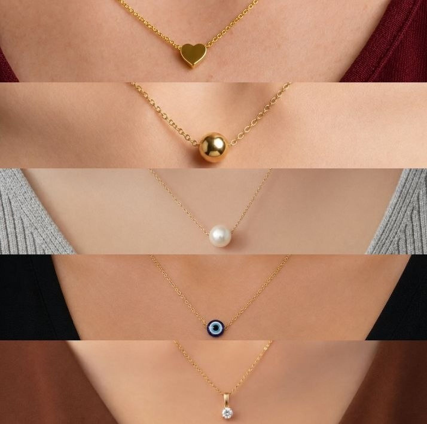 COMBO OF 5 NACKLACE CHAIN FOR WOMENS AND GIRLS Gold-plated Plated Alloy Necklace Cubic Zirconia Gold-plated Plated Brass Necklace-image-1