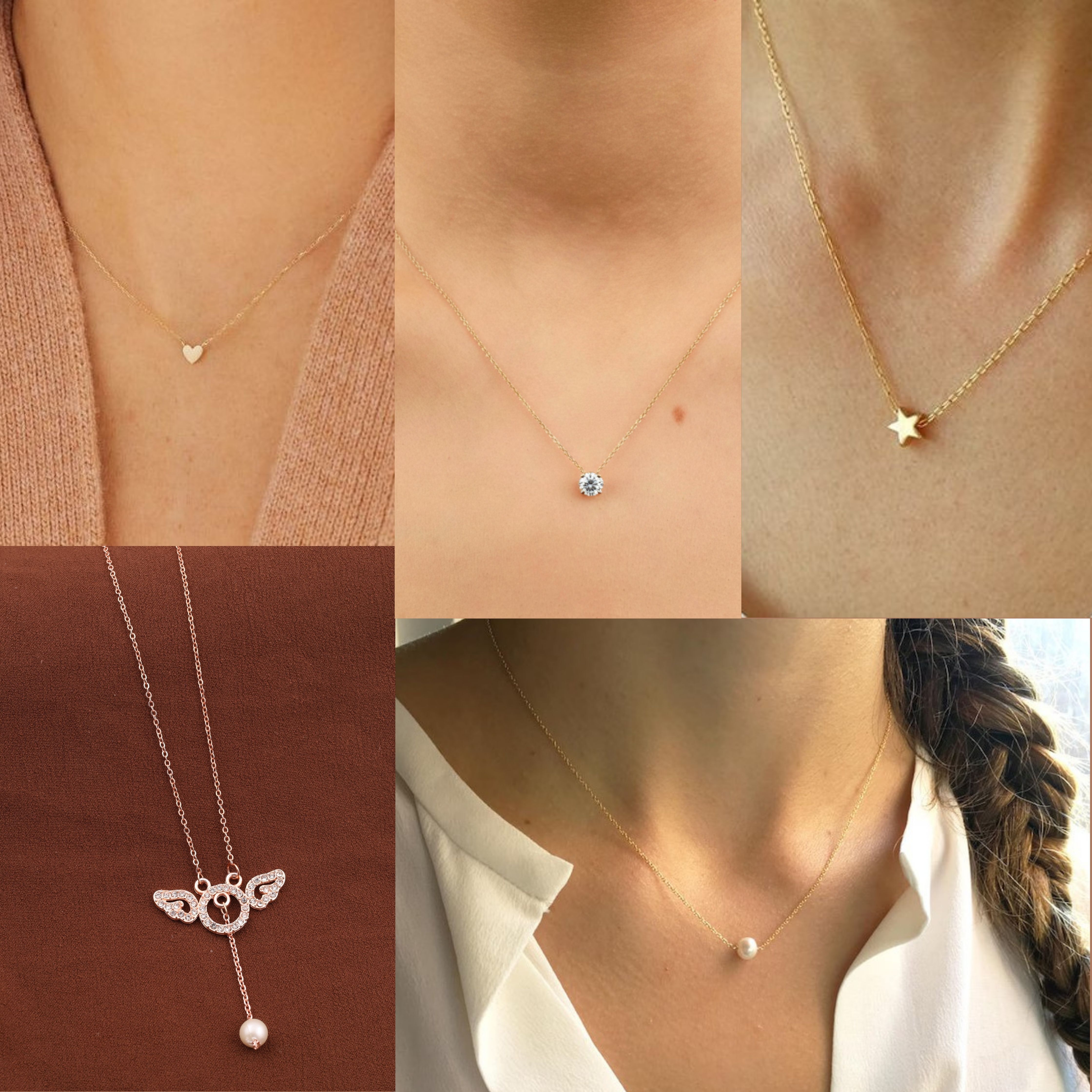 Pack of 5 Gold Plated Necklace Pendant Chain for women Diamond Gold-plated Plated Brass Necklace-image-19