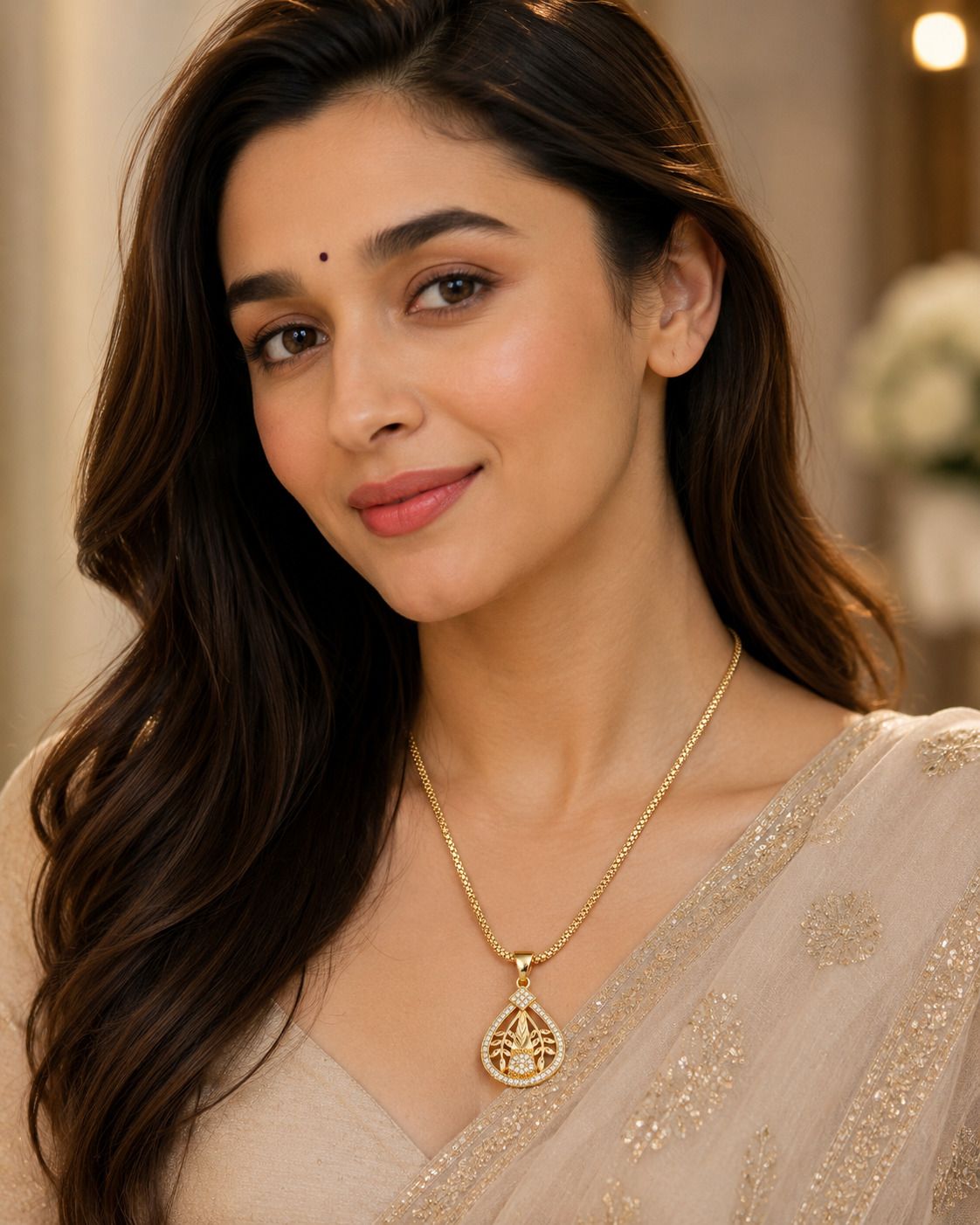 Pendant Chain Cubic Zirconia Gold-plated Plated Brass Necklace-image-1
