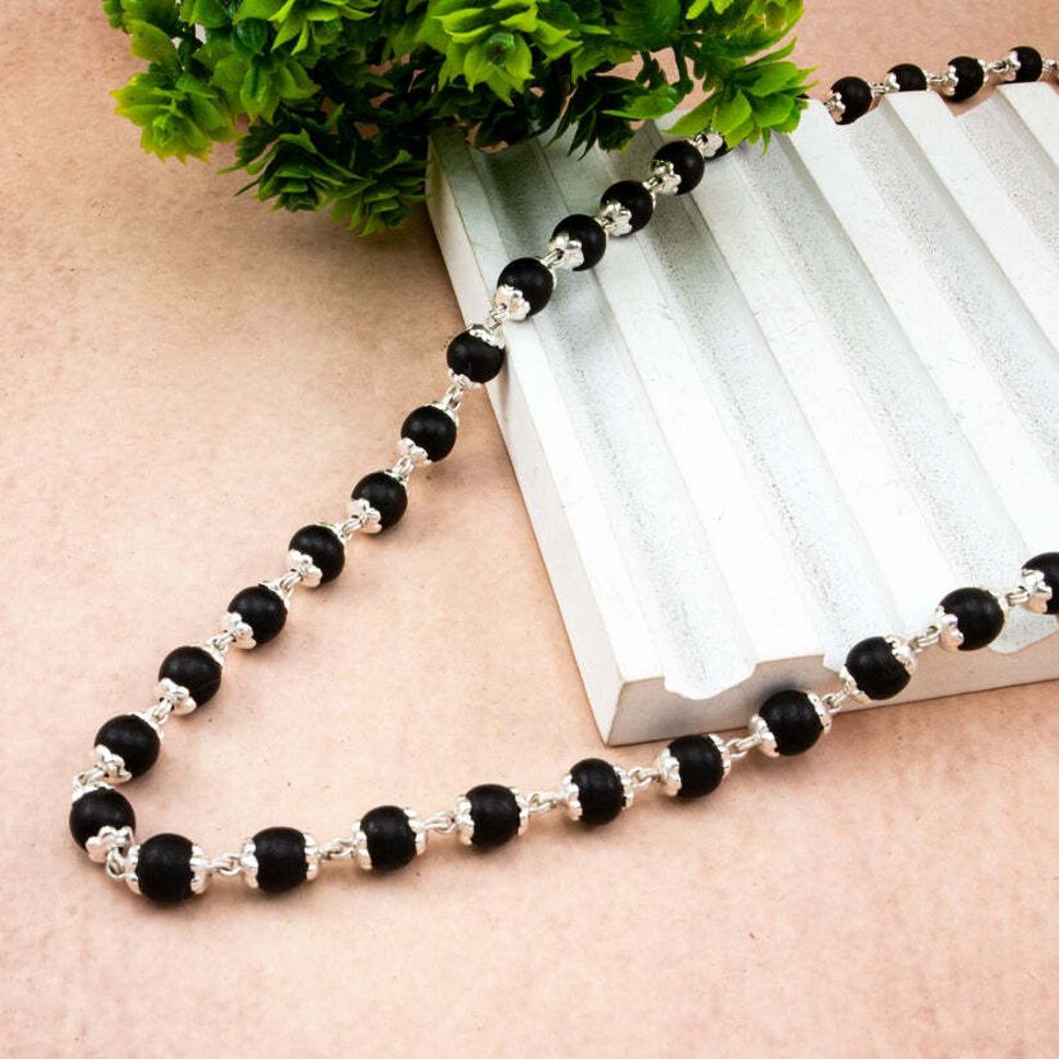 Karungali Mala, Blackwood Mala with Silver String Silver Plated Rudraksha Necklace-image-27