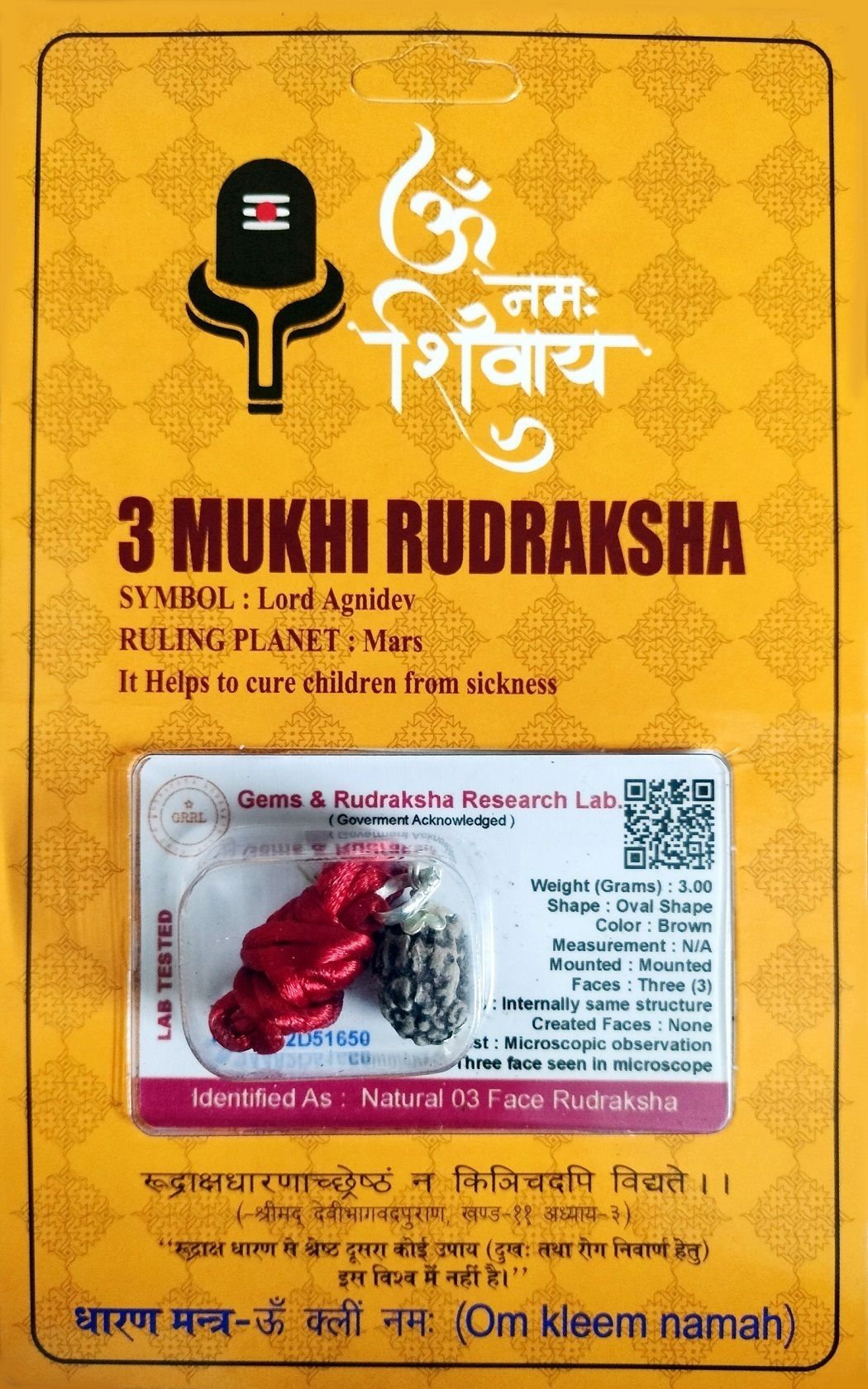 3 Mukhi Nepali Rudraksha three face With Lab tested Certificate Sterling Silver Beads Wood-image-2