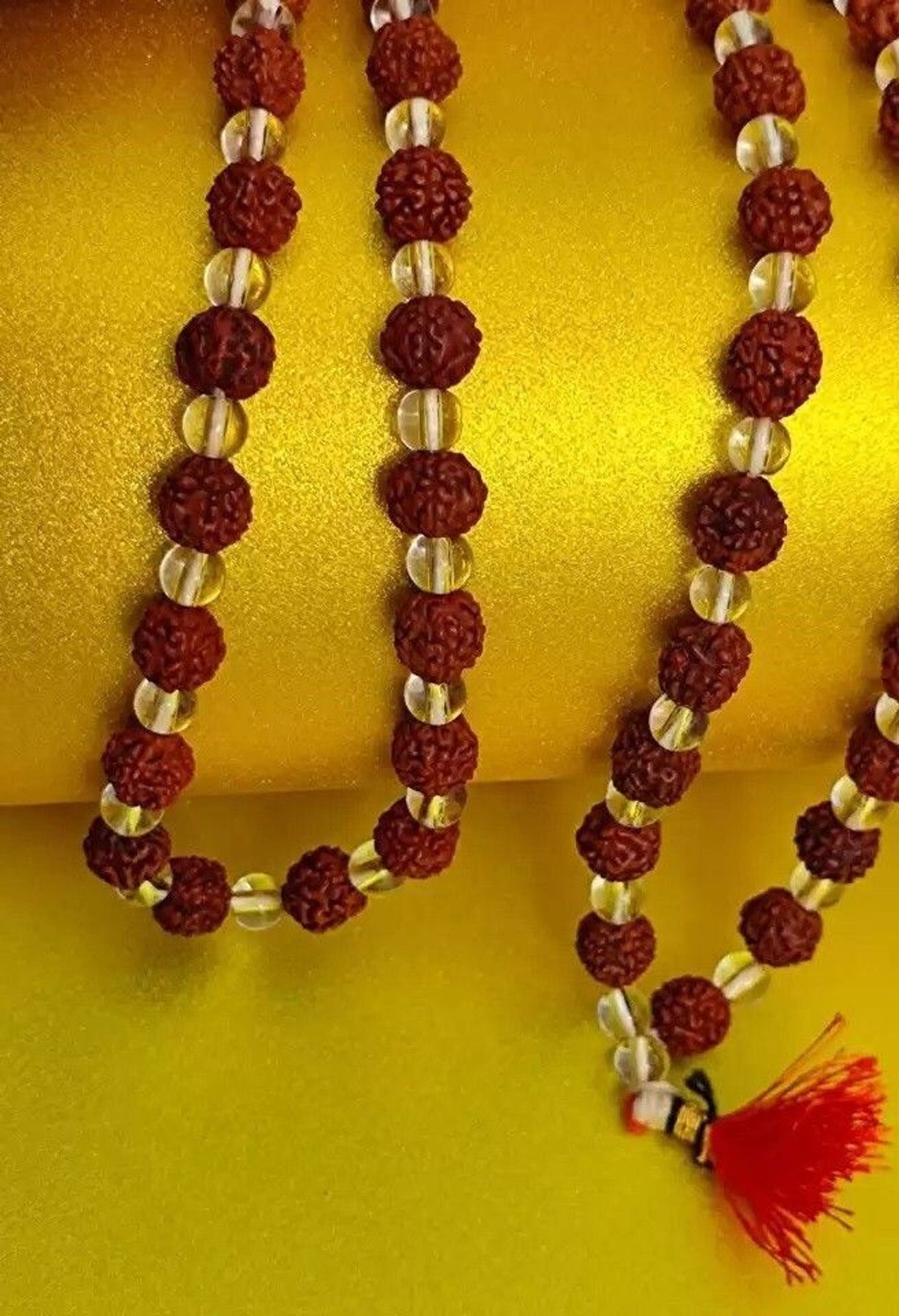 Natural 5 Face Rudraksha with Moti Mala 108+1 (6 mm) Knotted Beads Wood, Stone Chain-image-43