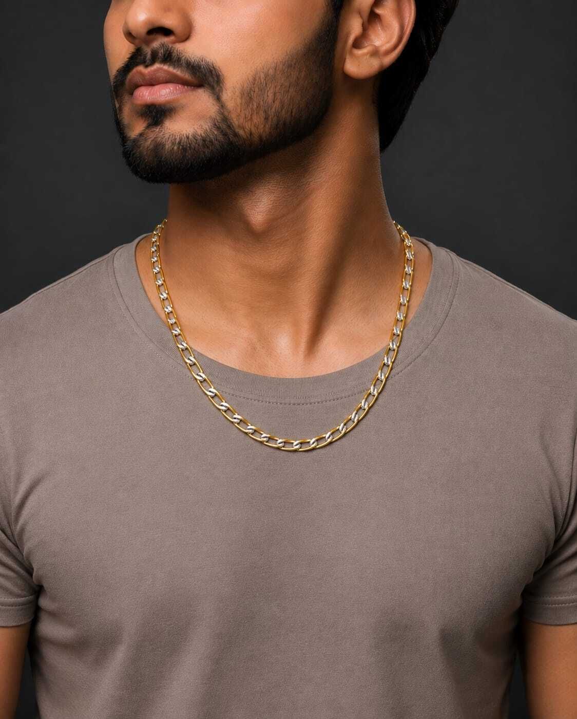 ALPHA EDGE CHAIN FOR BOYS AND MEN / TWO TONE / LABSTER LOCK / PRIMIUM BOX Gold-plated Plated Brass Chain-image-11