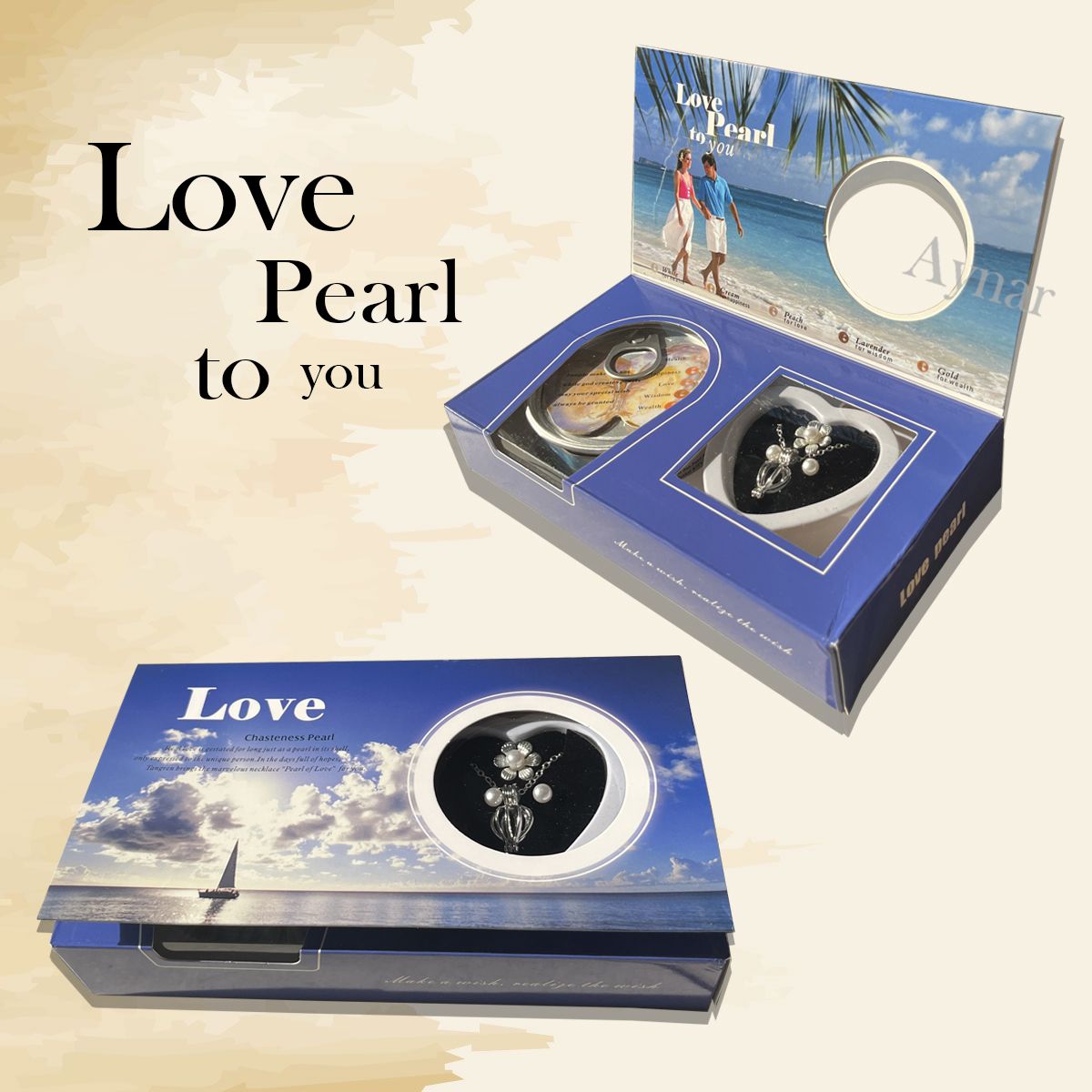 aynar Love Pearl Wish Necklace Gift Set Silver Pearl Brass Pendant Set-picture-15