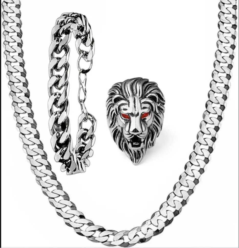 Best Fashionable Lion Ring and Bracelets Chain For Looking Well Silver Plated Stainless Steel Chain