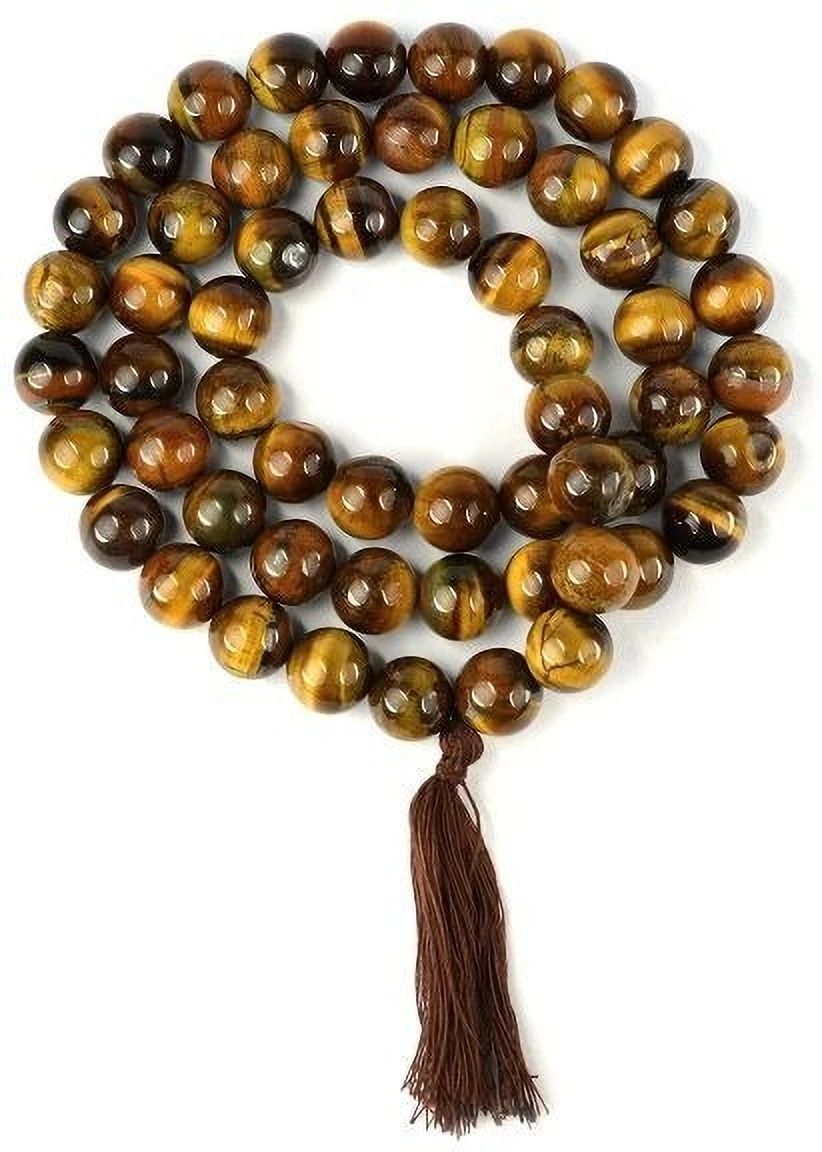 Tiger Eye Stone Round Beads Hand Knotted Mala (8 MM Beads) 108+1Beads Tiger's Eye Stone Chain
