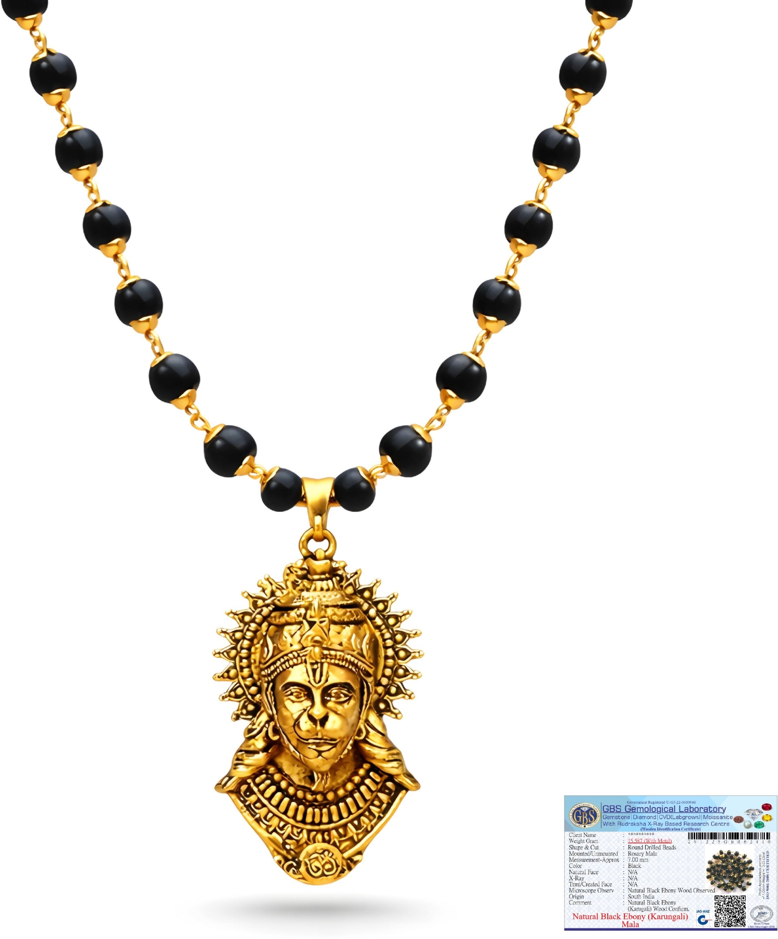 Gratify Karungali Mala 54 Beads (7mm) Gold Plated With Bajrangbali Pendant Metal Chain-image-1