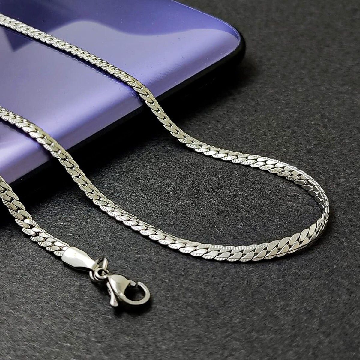 Valentine Long Chain for Men & Boy Stylish Silver Plated Stainless Steel Chain
