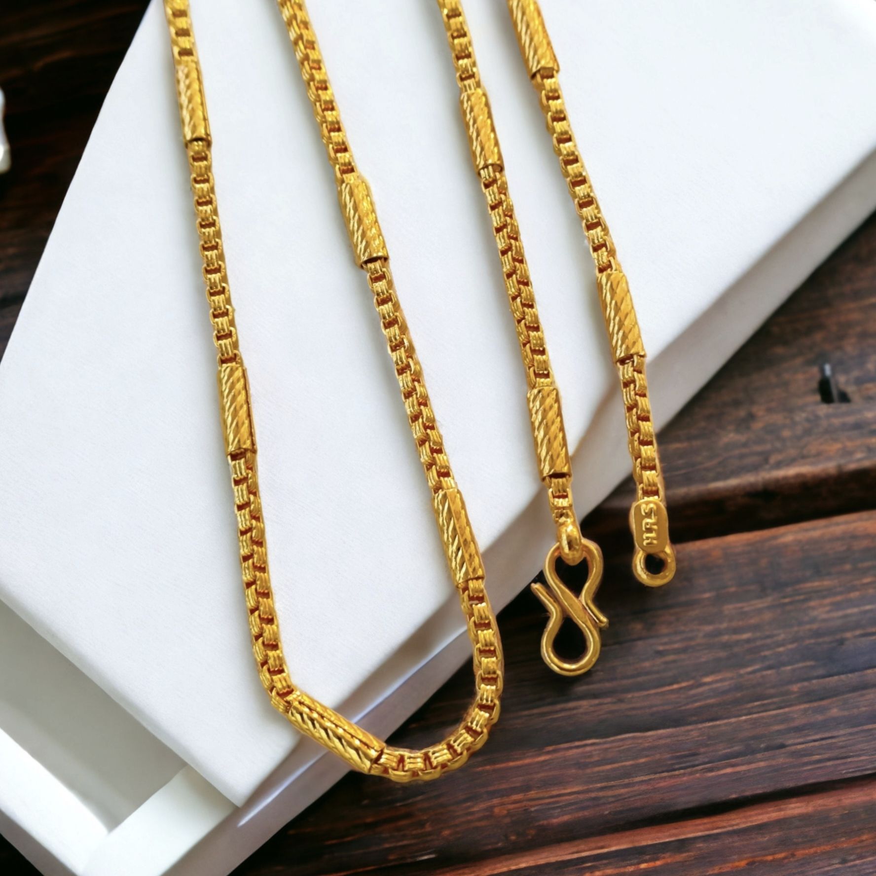 One Gram Gold Plated Imported Round Pipe Designer Golden Chain 24 Inch Long Gold-plated Plated Brass Chain-image-27