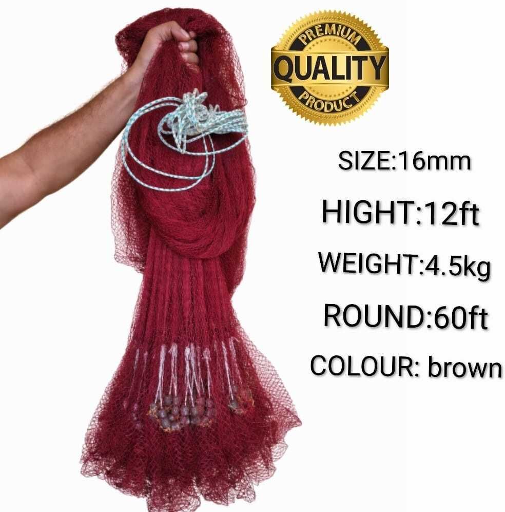 fising net Hand throwing Hight-12 feet Round 60 feet size 16mm coloure BRAWN Water Polo Net