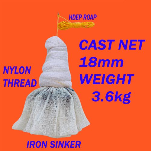FISHING CAST NET NYLON THREAD 3.6KG,18MM MESH 9FT HEIGHT 41FT ROUND IRON SINKER Fishing Net-image-29