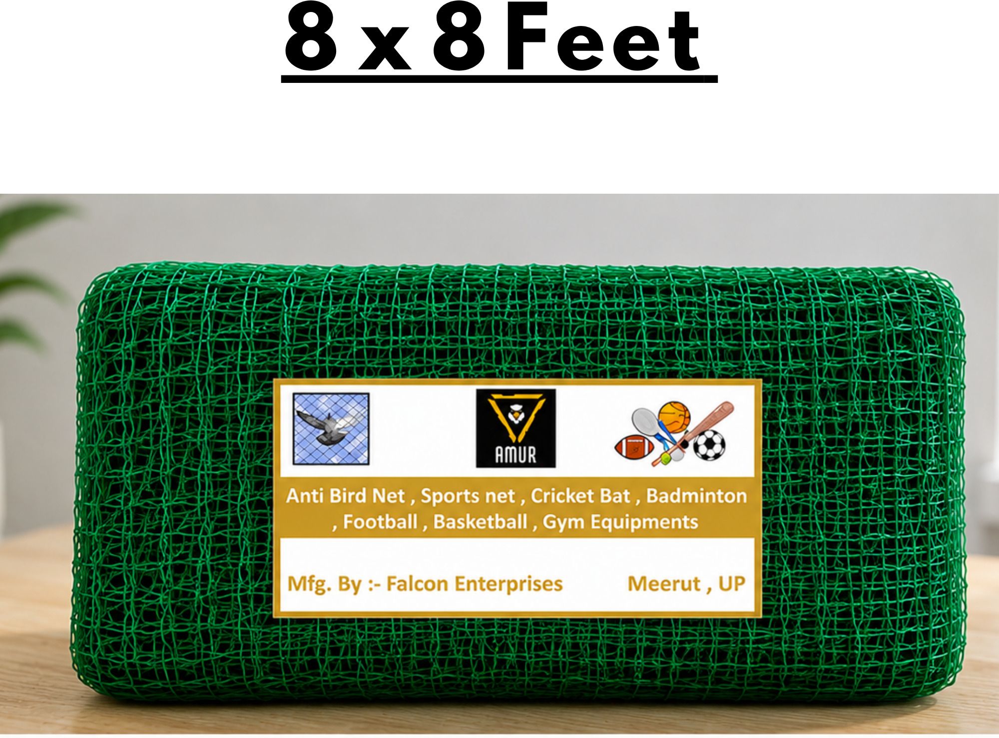 falcon 8 x 8 Feet Heavy Duty Green Net | Ideal for Balcony, Terrace and Sports Areas Camping Net-picture-7