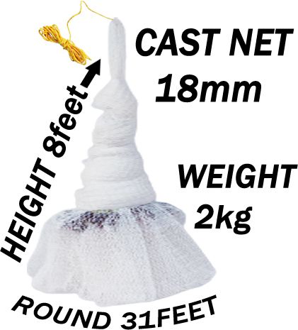 FISHING CAST NET 18mm MESH 8F HEIGHT 31F ROUND 2kg NYLON THREAD WITH IRON SINKER Fishing Net-image-25