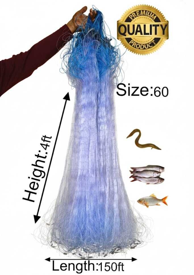 60MM Half Finger Fishing Net with Float & Sinker150ft langth hight 4ft Water Polo Net