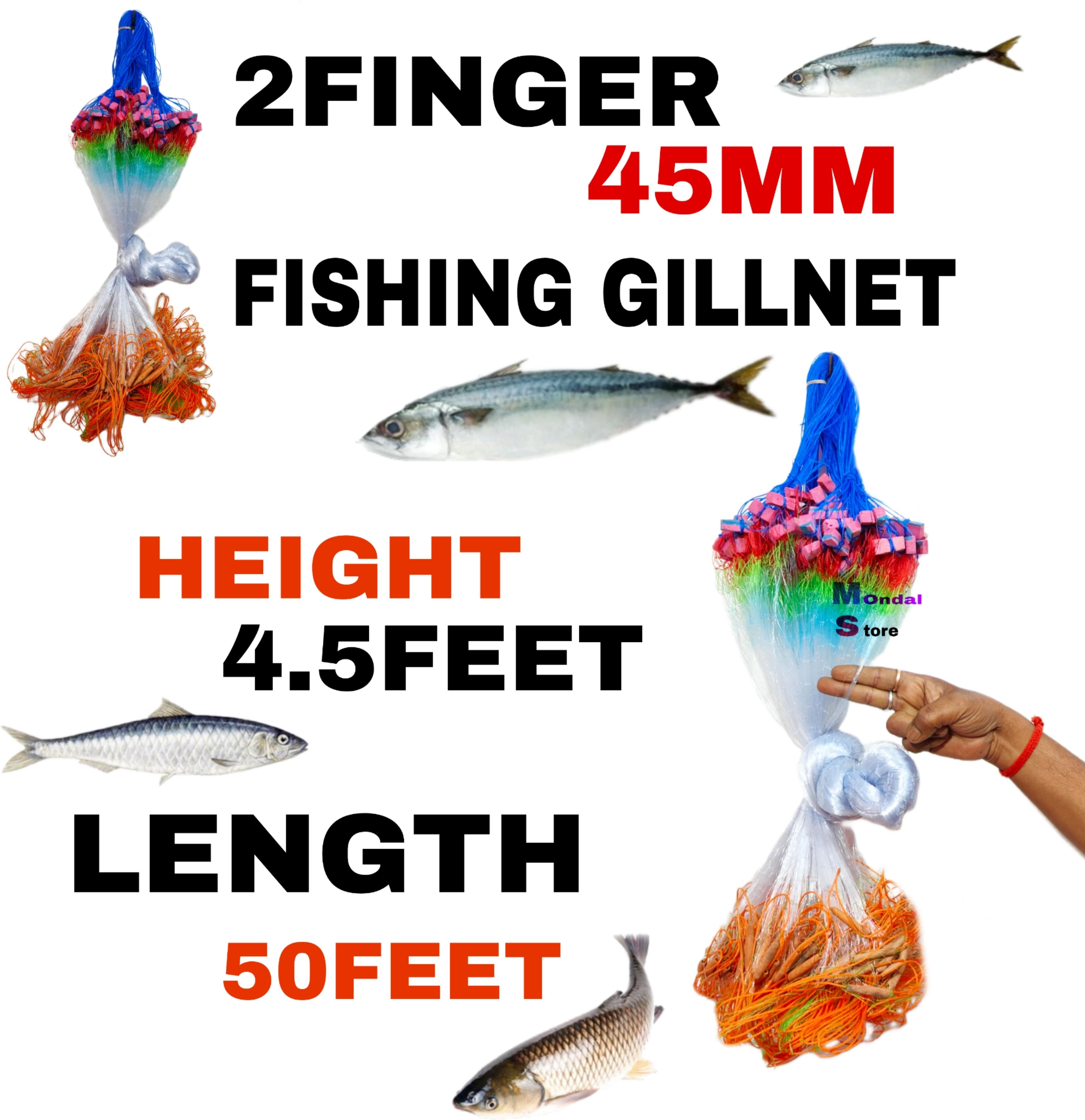 2 Finger 45mm Fishing Gillnet 4.5ft x 50ft Strong Rope Terracotta Sinker Fishing Net-image-21
