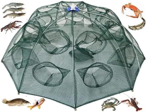 FishNet 12 Hole Pocket Catching Shrimp Crab Lobster Net Portable & Foldable Fishing Net-image-46