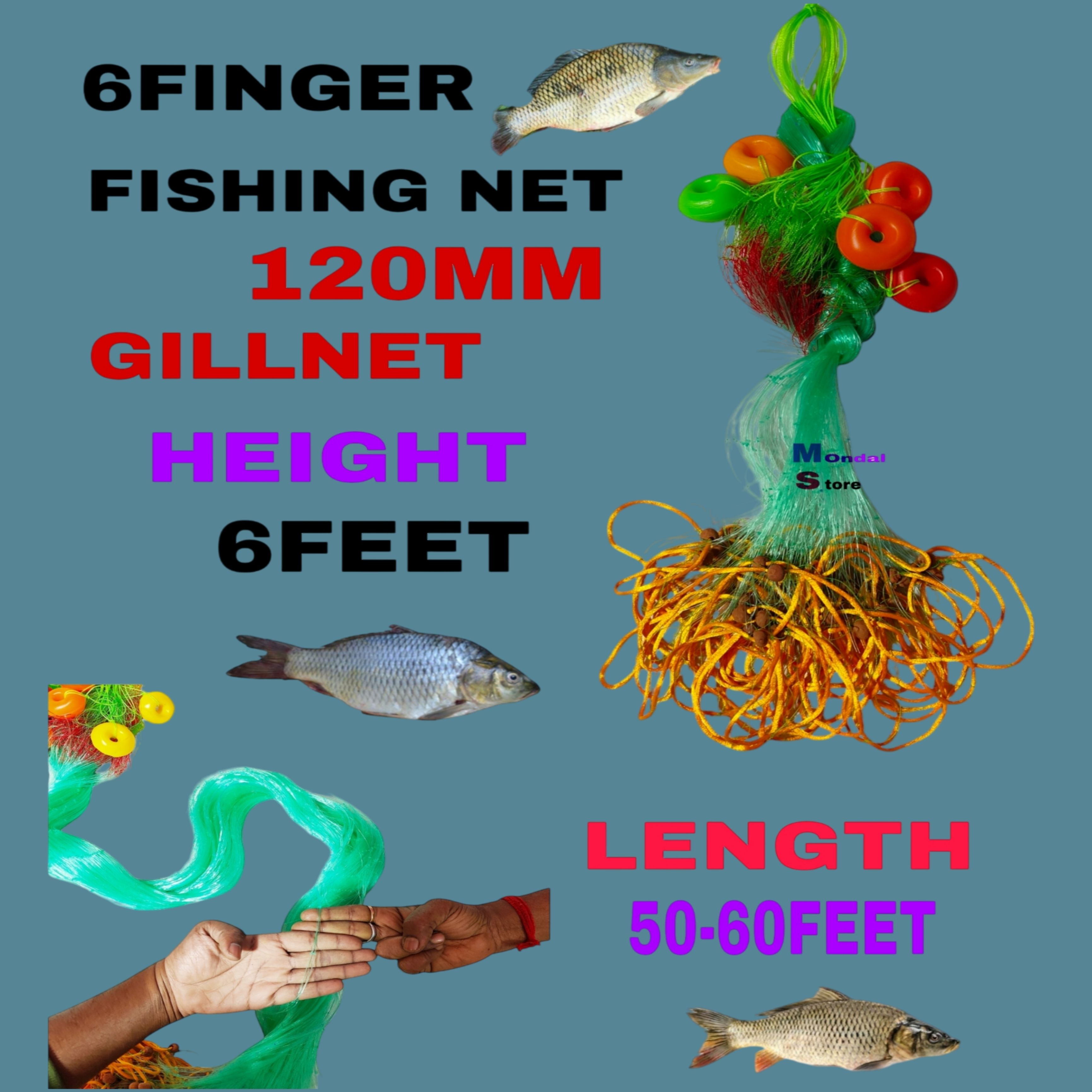 mondal store 6 Finger 120mm Fishing Net 6ft Height 50ft Fishing Net-picture-24