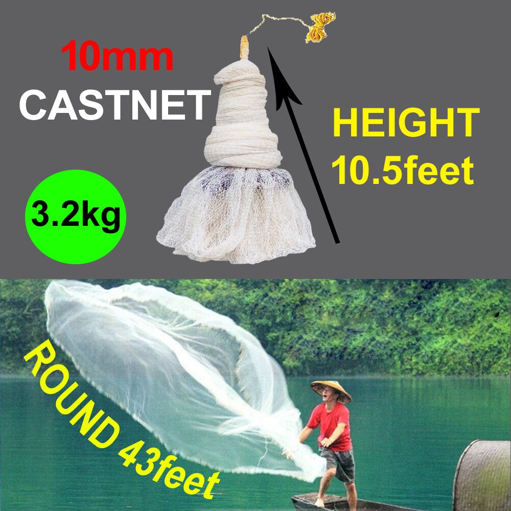 kvfishnet CAST FISHING NET 10mm MESH(GAP), ROUND 43feet, HEIGHT 10.5feet, WEIGHT 3.2kg Fishing Net-picture-26
