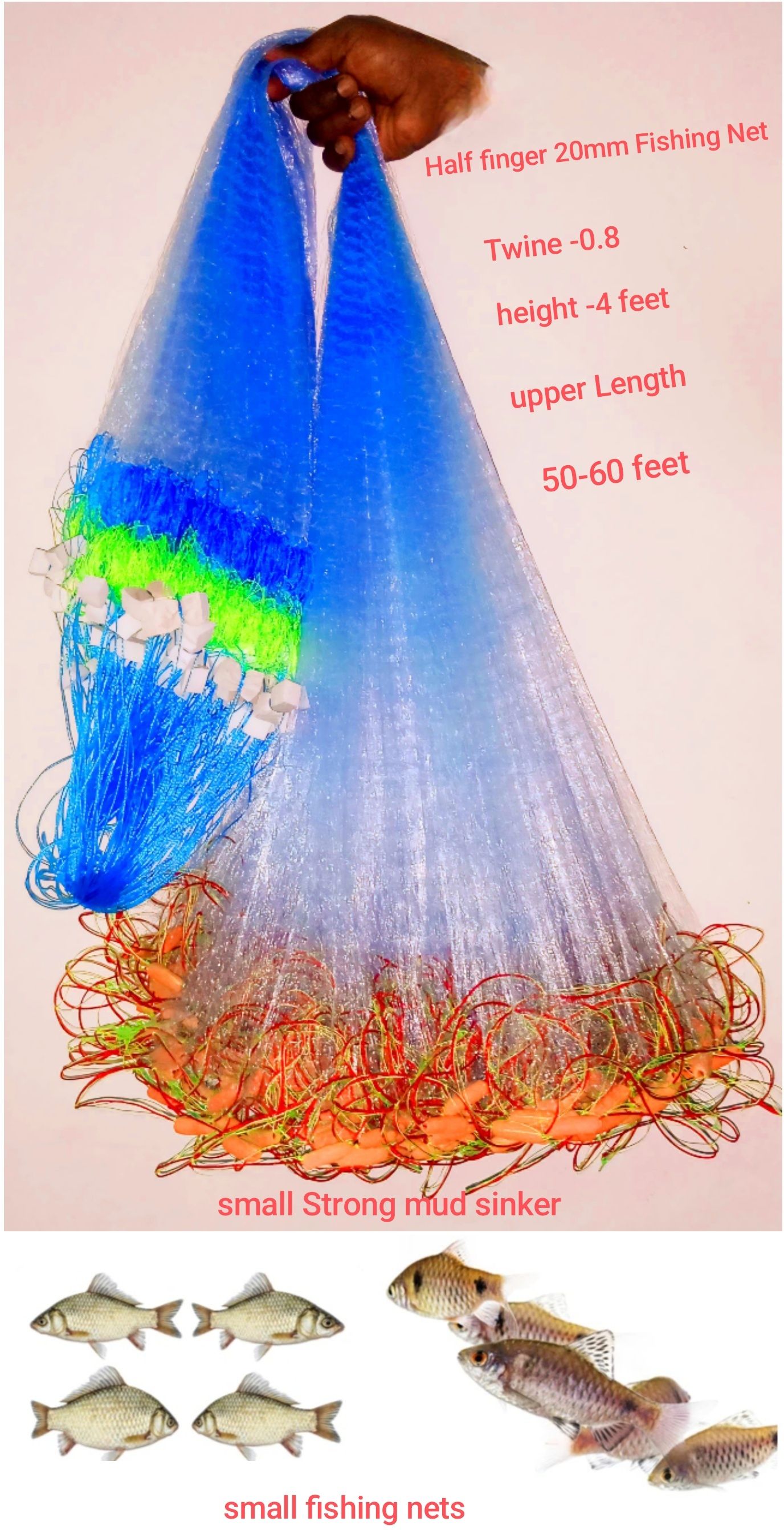 20mm.half finger Gillnet kathi jal Fishing Net