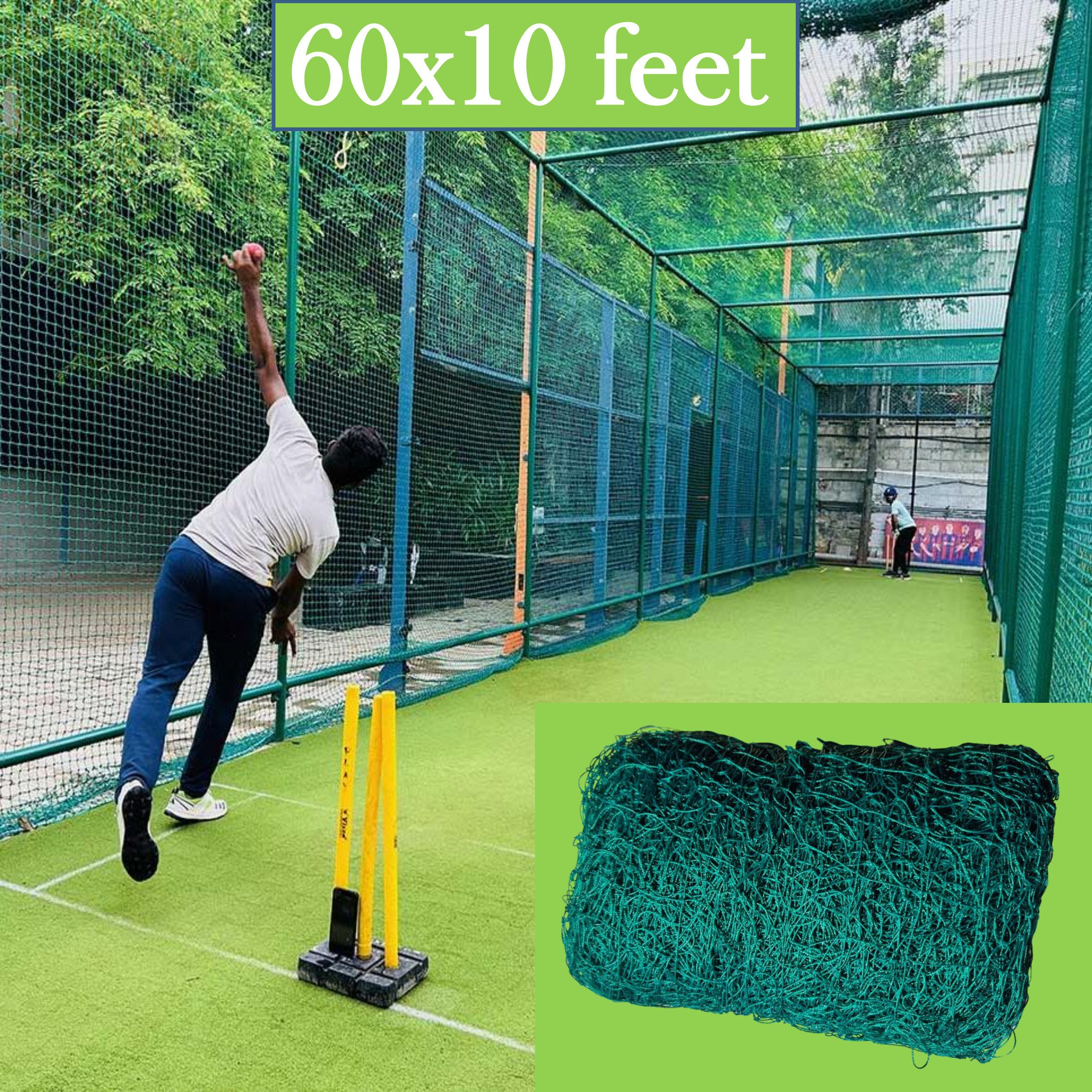 blumax Cricket Practice Net – 60 × 10 ft (Green) – Heavy Duty Nylon Cricket Net-picture-20