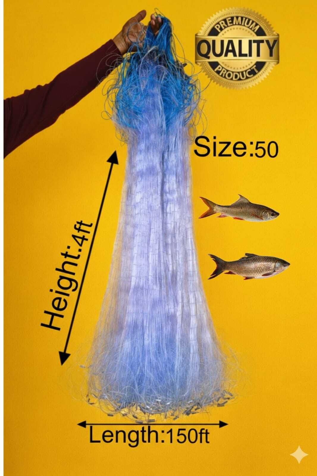 50MM Half Finger Fishing Net with Float & Sinker150ft langth hight 4ft Water Polo Net