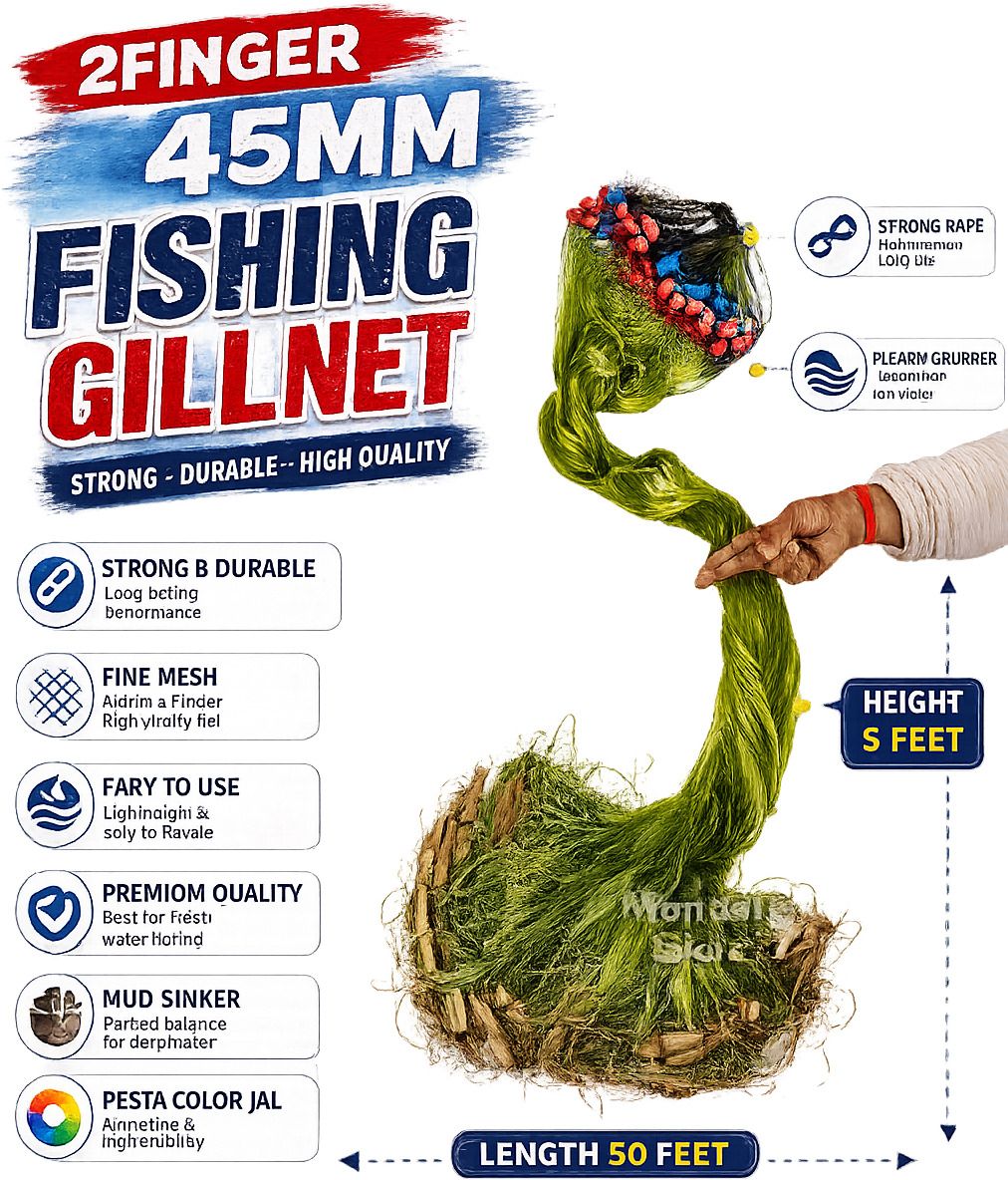 2 Finger 45MM Fishing Jal Mud Sinker Strong Nylon Gillnet Fishing Net-image-36