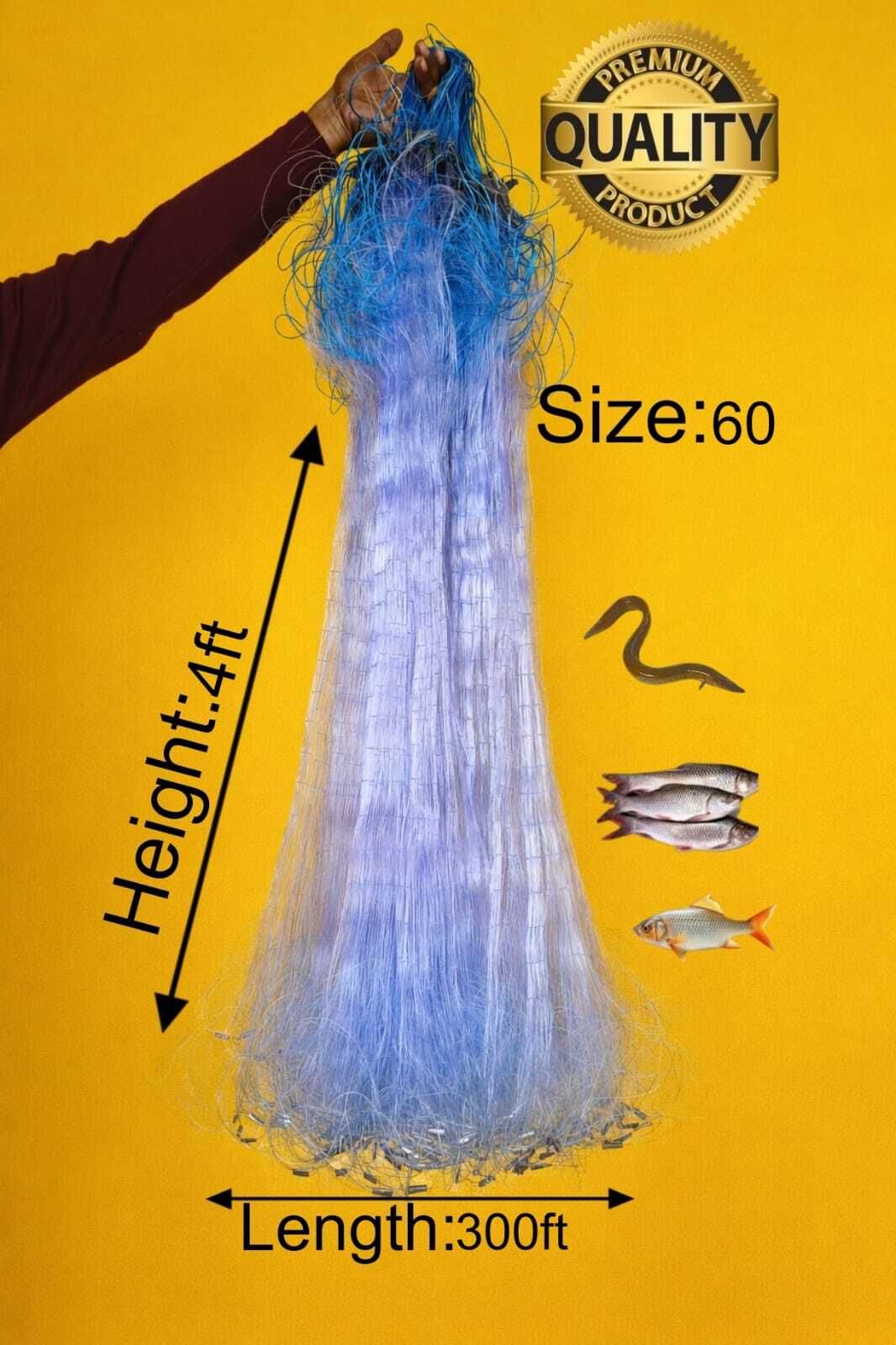 60MM Half Finger Fishing Net with Float & Sinke300ft langth hight 4ft Water Polo Net