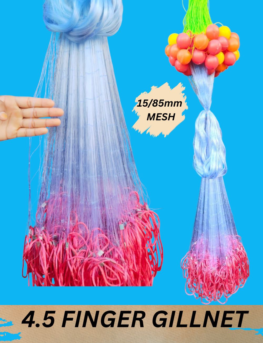 Fishnet 4.5 Finger gillnet 15/85mm Mesh Size Fishing Net-image-25