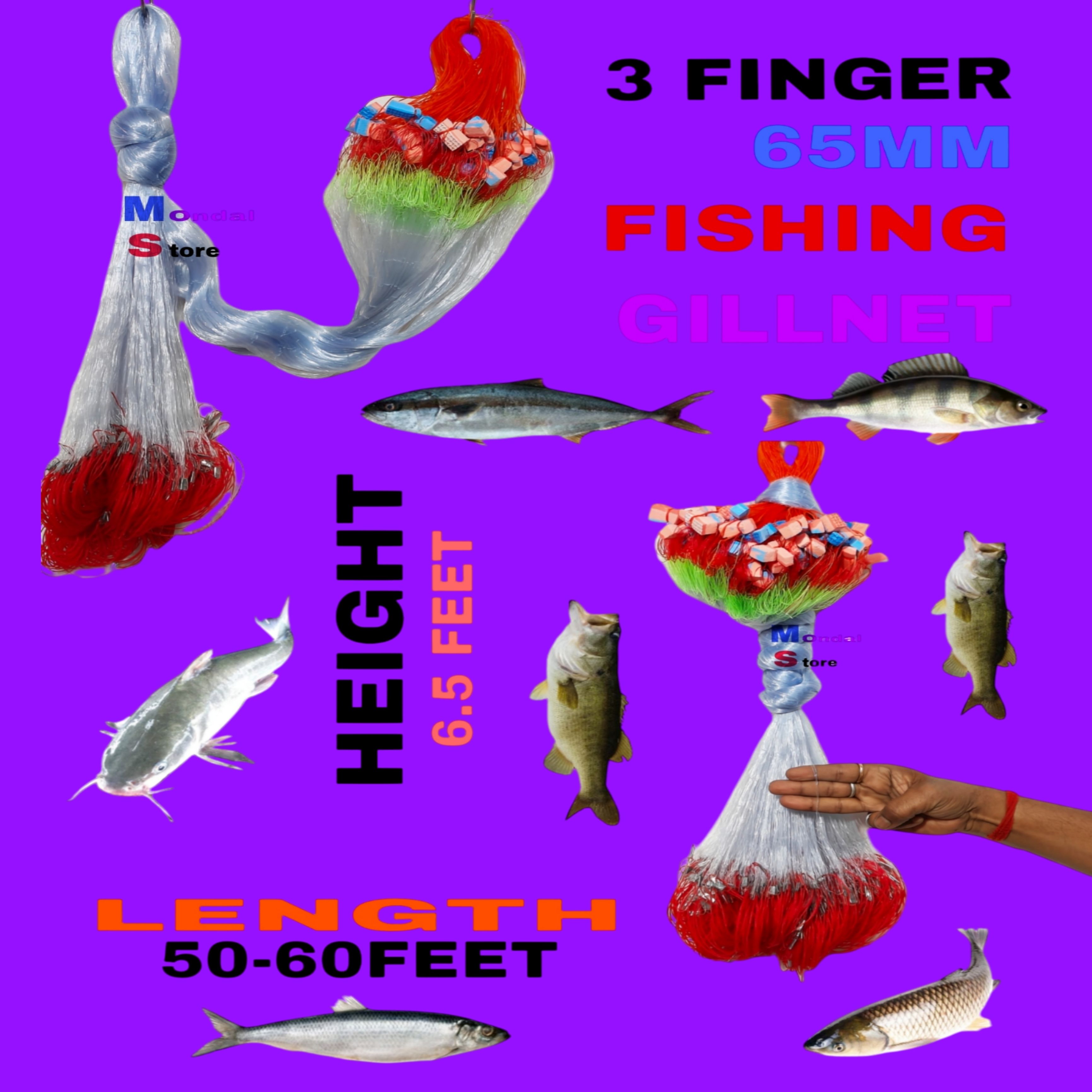 3 Finger Gill Net 50-60ft Length with Heavy Lead Sinker Fishing Net-image-28