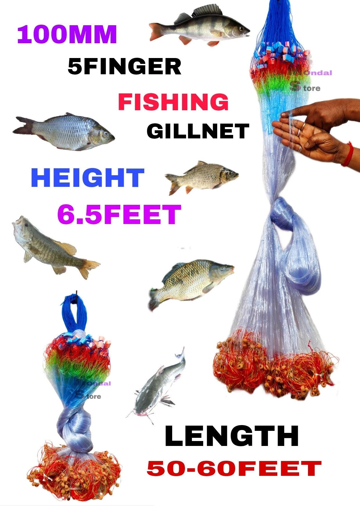 5Finger 100MM Gillnet Circle Mud Sinker Fishing Net Fishing Net-image-23