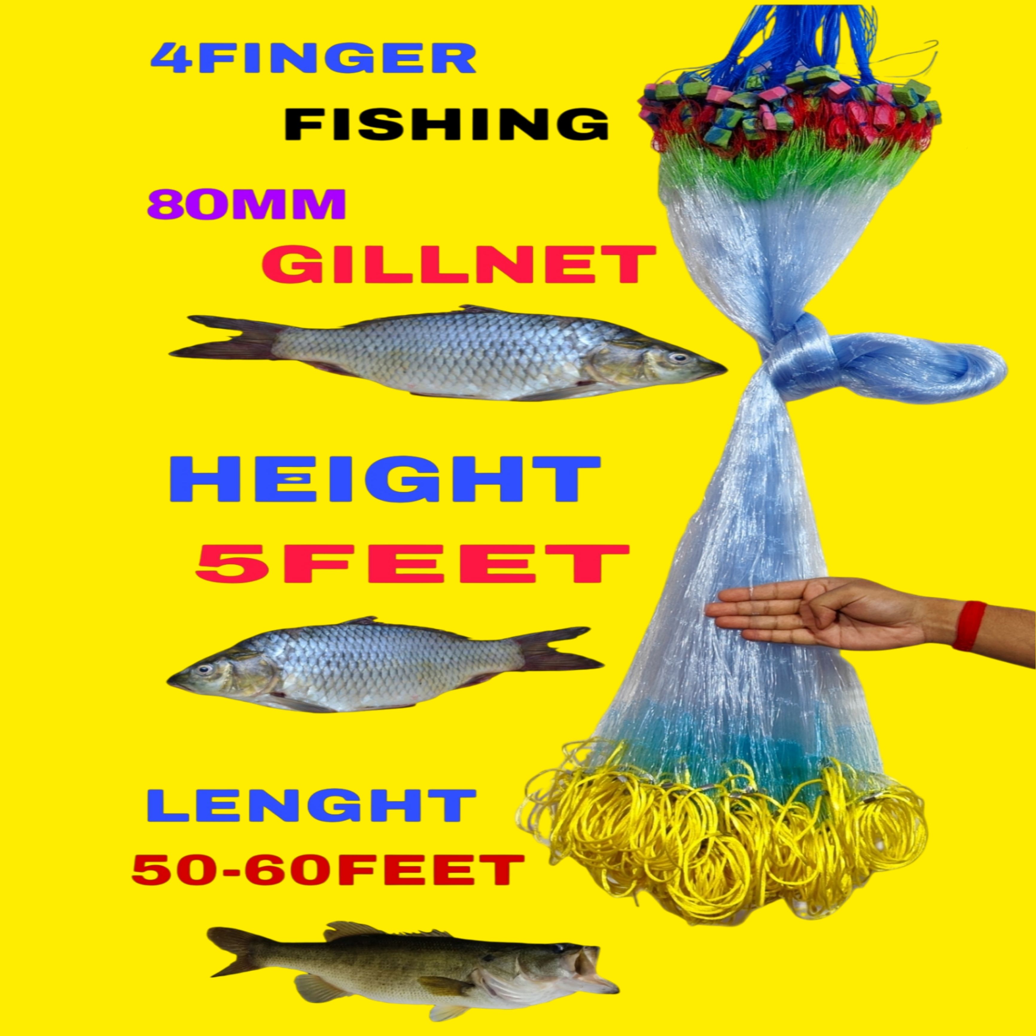 mondal store Handmade 4 Finger 80mm Fishing Net 50-60ft Length Fishing Net-picture-14
