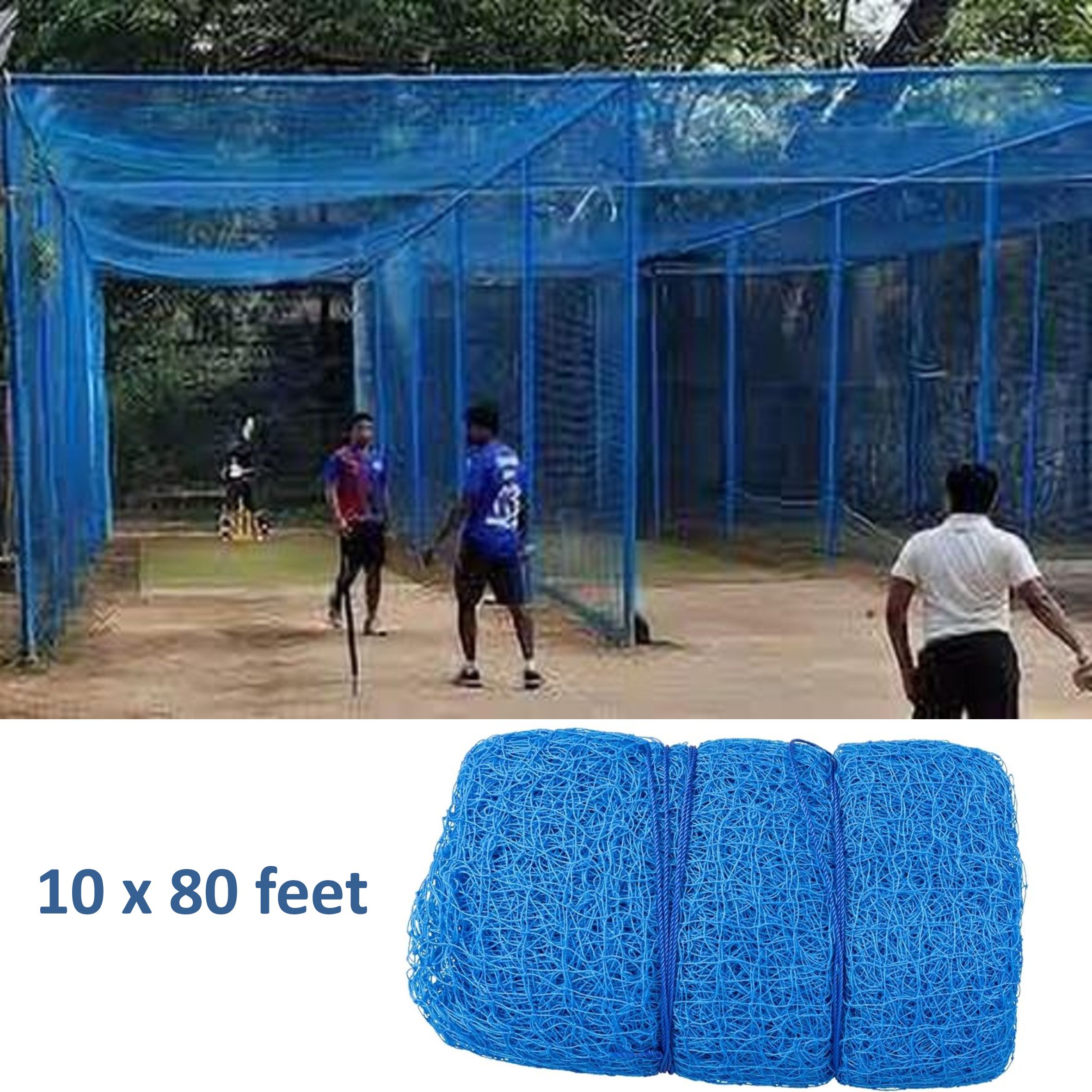 Cricket Practice Net – 80 × 10 ft (Blue) – Heavy Duty Nylon Cricket Net-image-1