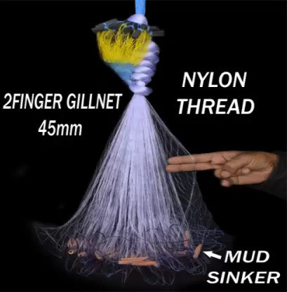purkait fishnet FISHNET 2FINEGER GILLNET MUD SINKER, HEIGHT 4F, (Multicolor) Fishing Net image 1