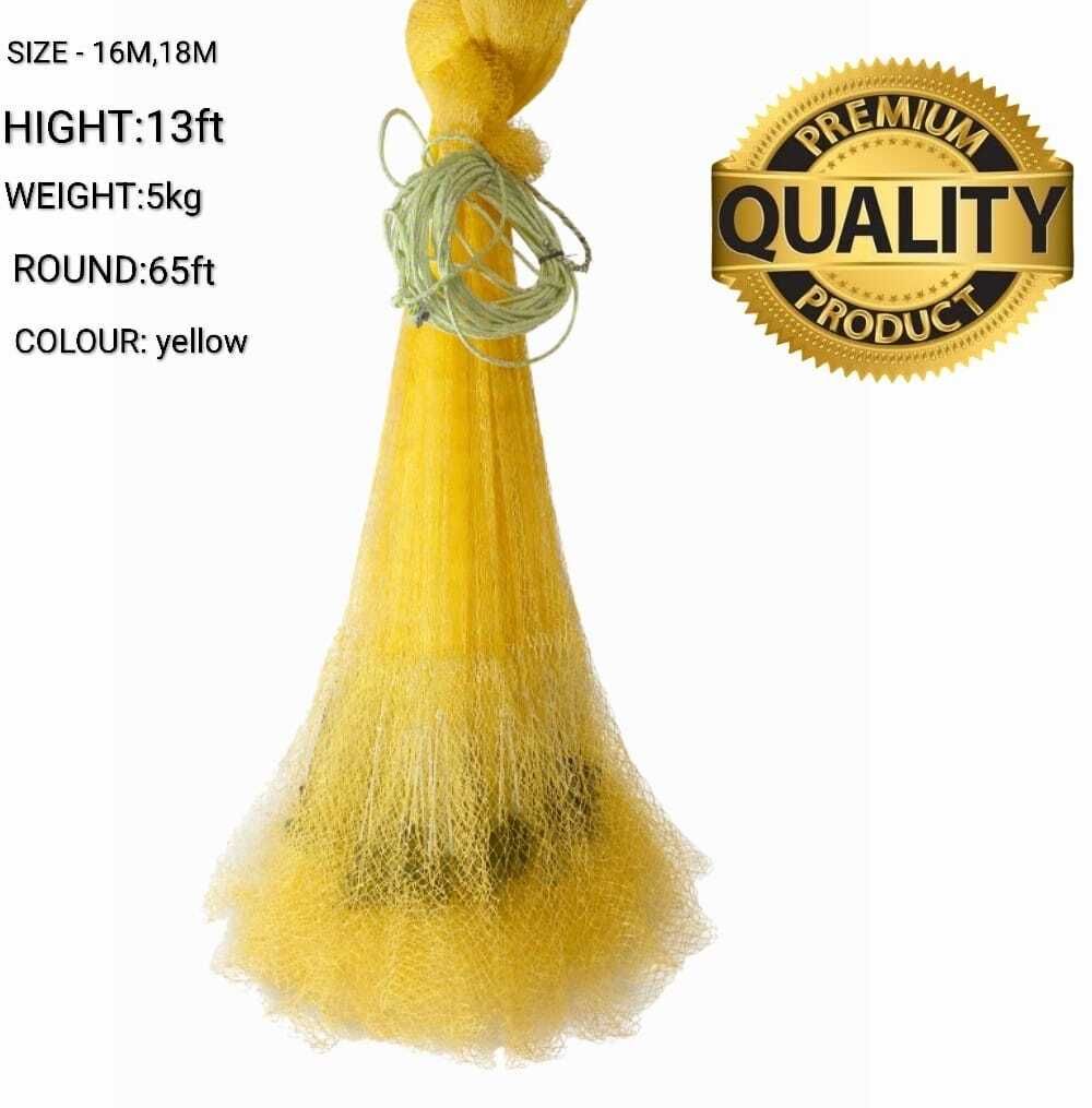 fising net Hand throwing Hight-13feet Round 60 feet size 16mm coloure yellow Water Polo Net