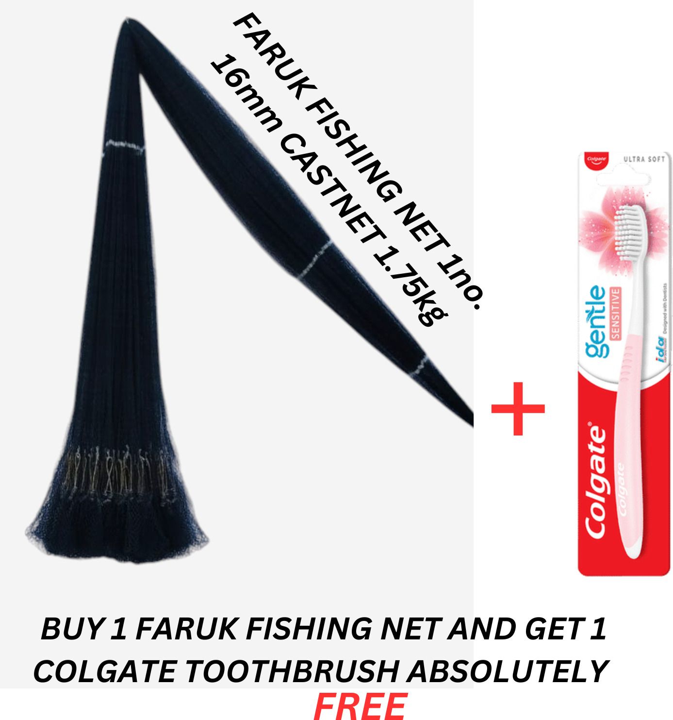 faruk BUY 1 FISHING NET 1no. 16mm 2.5kg (BLACK) AND GET 1 COLGATE TOOTHBRUSH FREE Fishing Net-picture-10