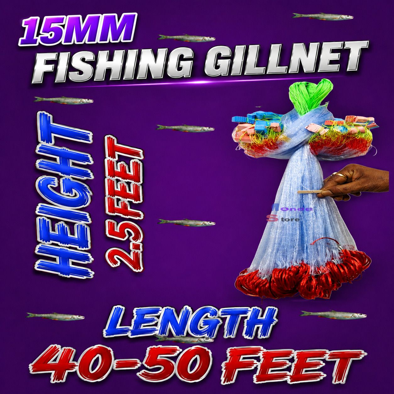 15MM Nylon Gill Net Sisha Jal Fish Catching Net with Lead Sinker Fishing Net-image-30