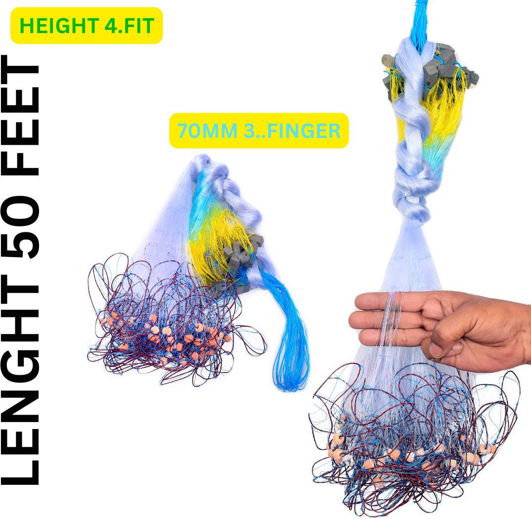 GILLNET 3 finger 60mm kathijaal 4 feet height 50feet long length Fishing Net-image-2